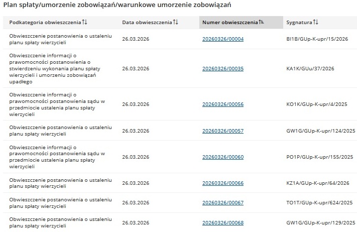 plan spłaty wierzycieli